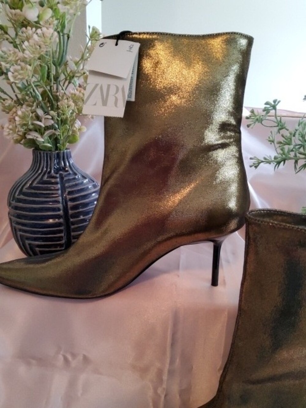 Zara Shimmering Gold Pointed Ankle Boots